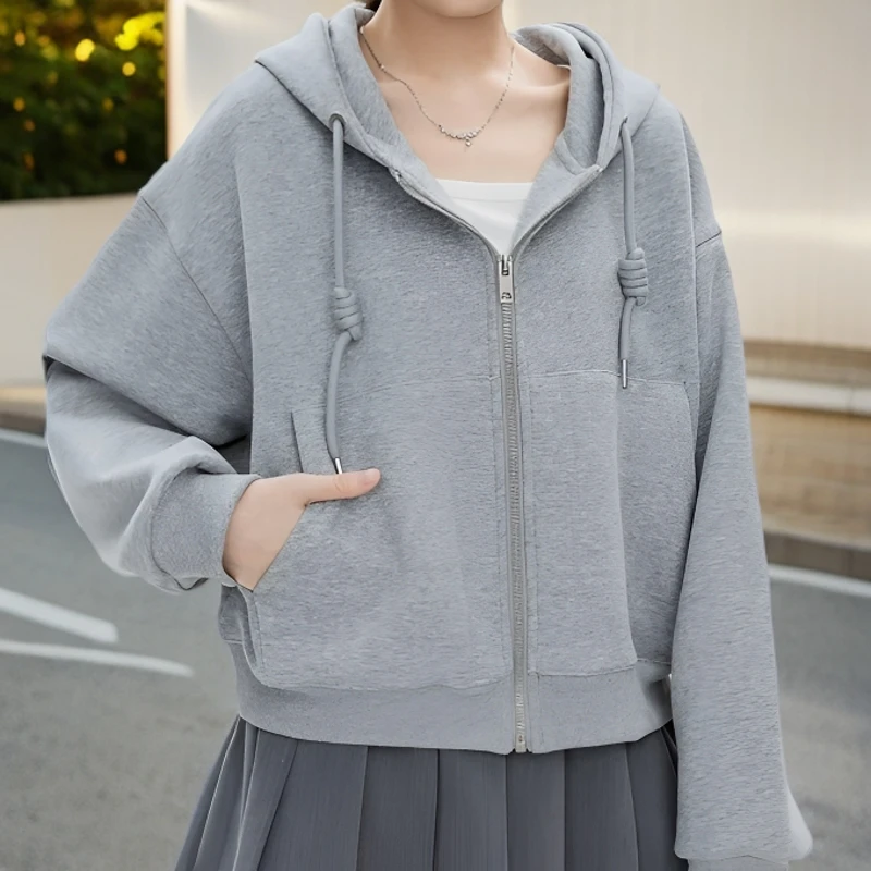 连帽短款拉链卫衣外套2024女装秋冬新款小个子装休闲时尚