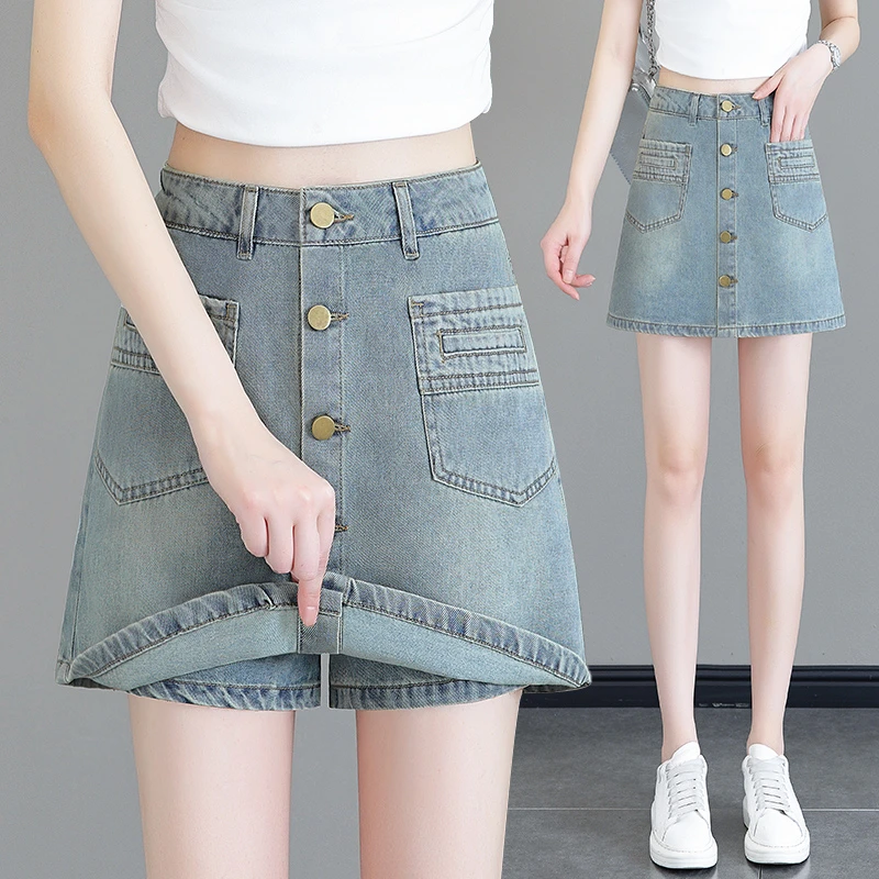 牛仔半身裙裤女高腰小个子短裤裙2024夏天新品百搭休闲裙裤短裙子