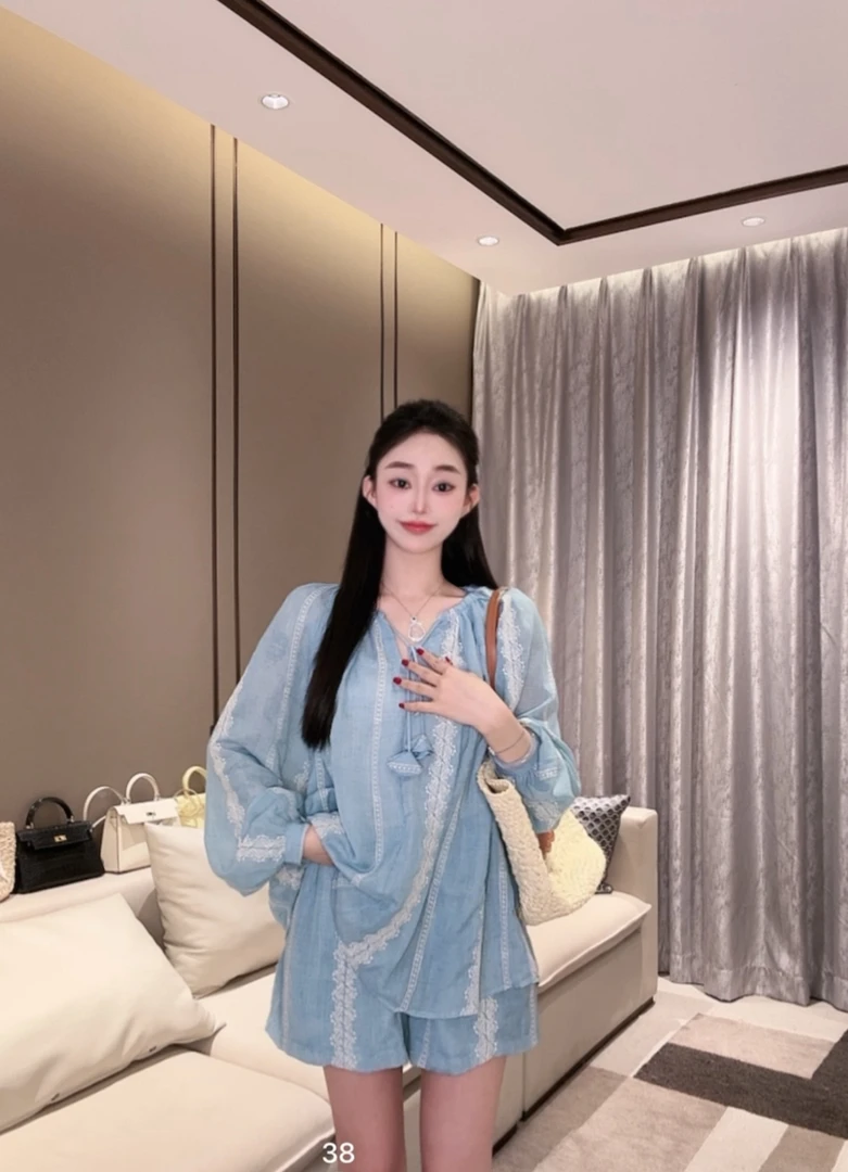 度假风波西米亚长袖防晒衫休闲短裤套装 气质时尚夏季宽松衬衫