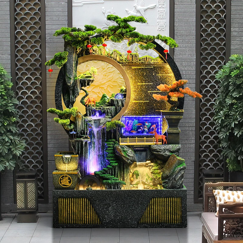 新中式假山玄关高档客厅景观喷泉装饰品流水落地花园庭院摆件