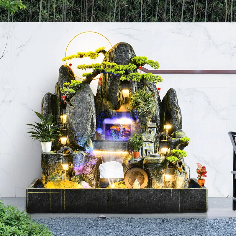 皇礼《复古假山》假山流水 装饰造景鱼缸酒店办公室创意落地摆件