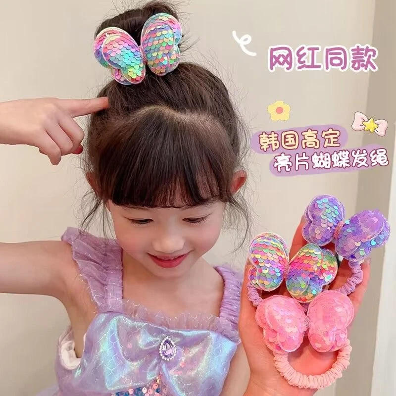 超萌可爱儿童亮片蝴蝶结发绳头绳儿童小女孩发发绳新款丸子头发圈