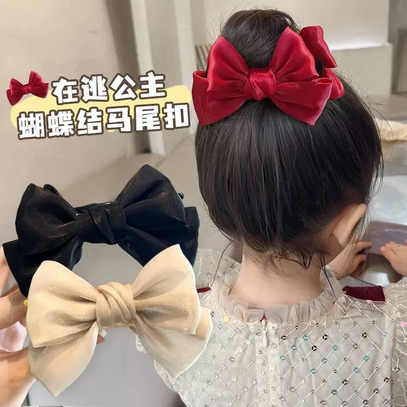 高级感儿童丸子头抓夹女童蝴蝶结发饰发夹女2023新款顶夹夹子头饰