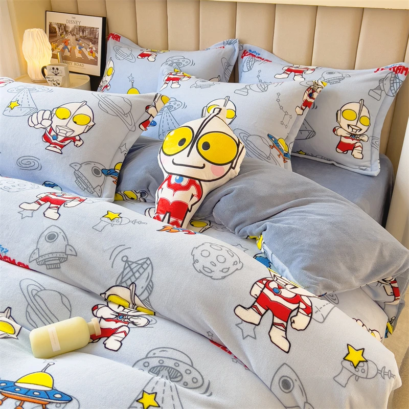 卡通儿童奥特曼牛奶绒被套珊瑚绒法兰绒加厚冬季床品学生加绒被罩