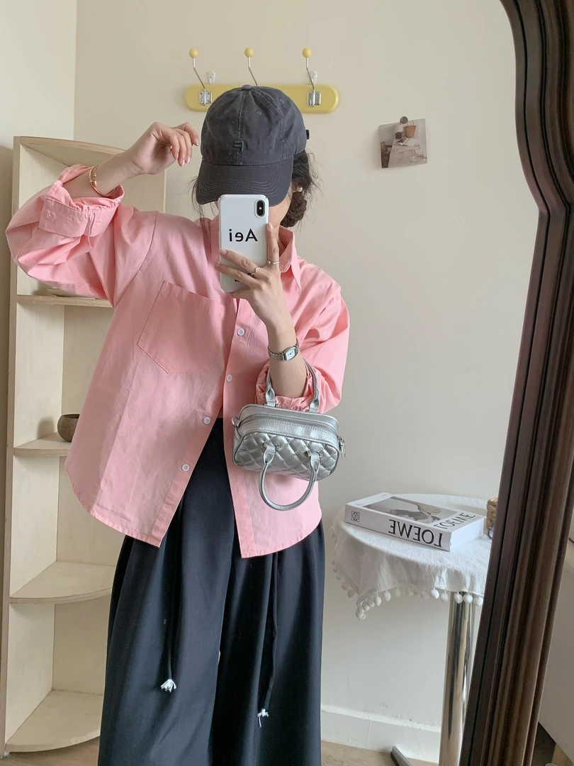 春季150cm小个子百搭纯色长袖衬衫2025新款宽松显高休闲韩版衬衣