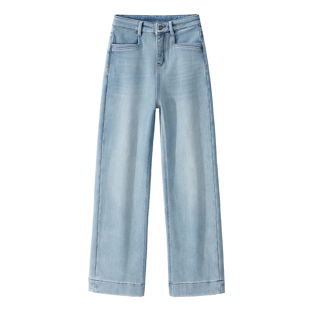 (F06)【一条过冬】冬日王炸浅蓝宝宝绒阔腿牛仔裤女高腰显瘦直筒裤