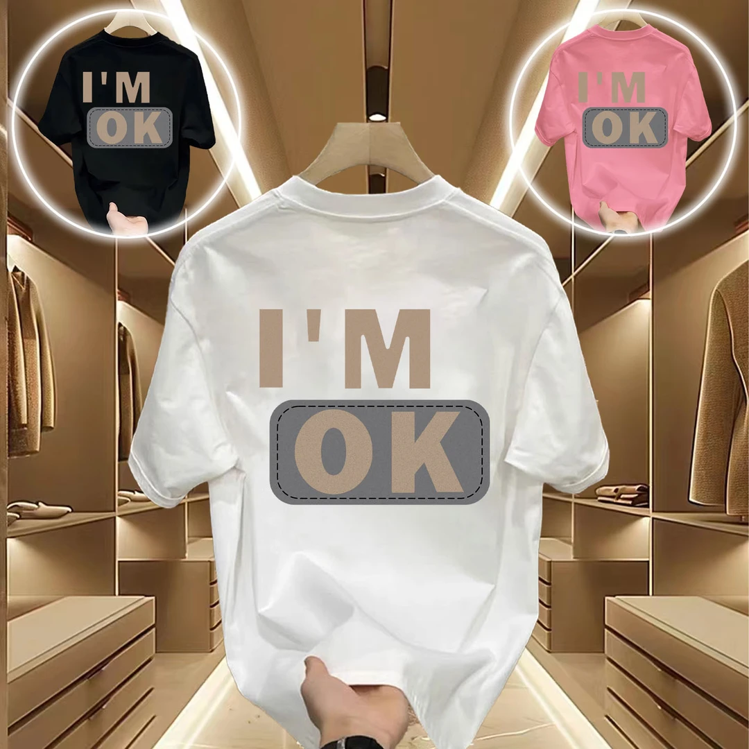 美式痞帅潮流重磅白色T恤-IMOK标贴青年男女潮牌街头喜居麦上衣夏