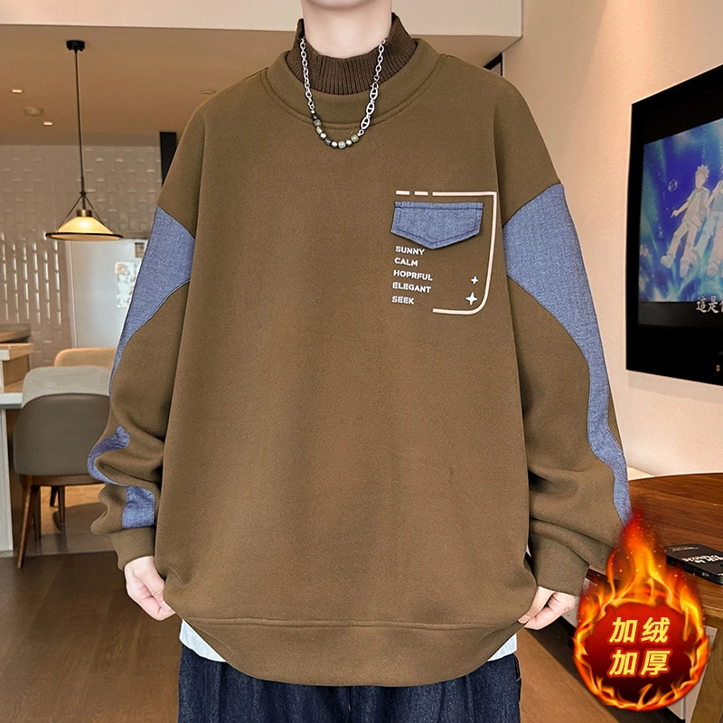 秋冬季新款加绒加厚双面奥粒绒卫衣青少年套头多色可选潮牌卫衣