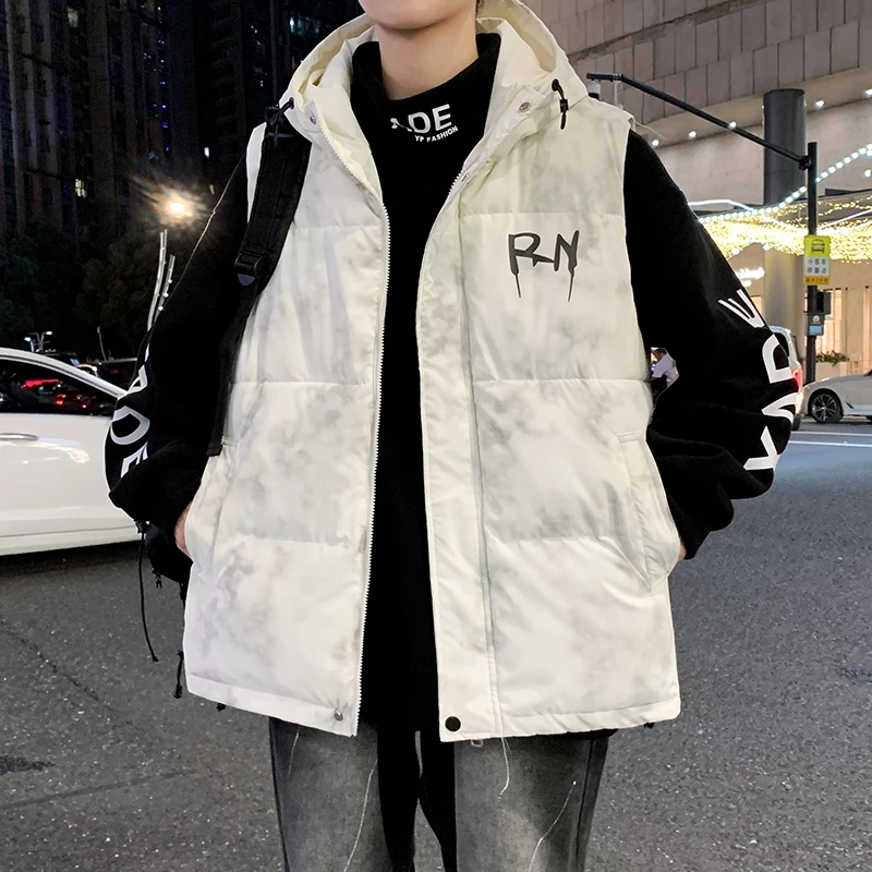 秋冬季青少年新款连帽棉马甲休闲宽松坎肩无袖学生保暖上衣男