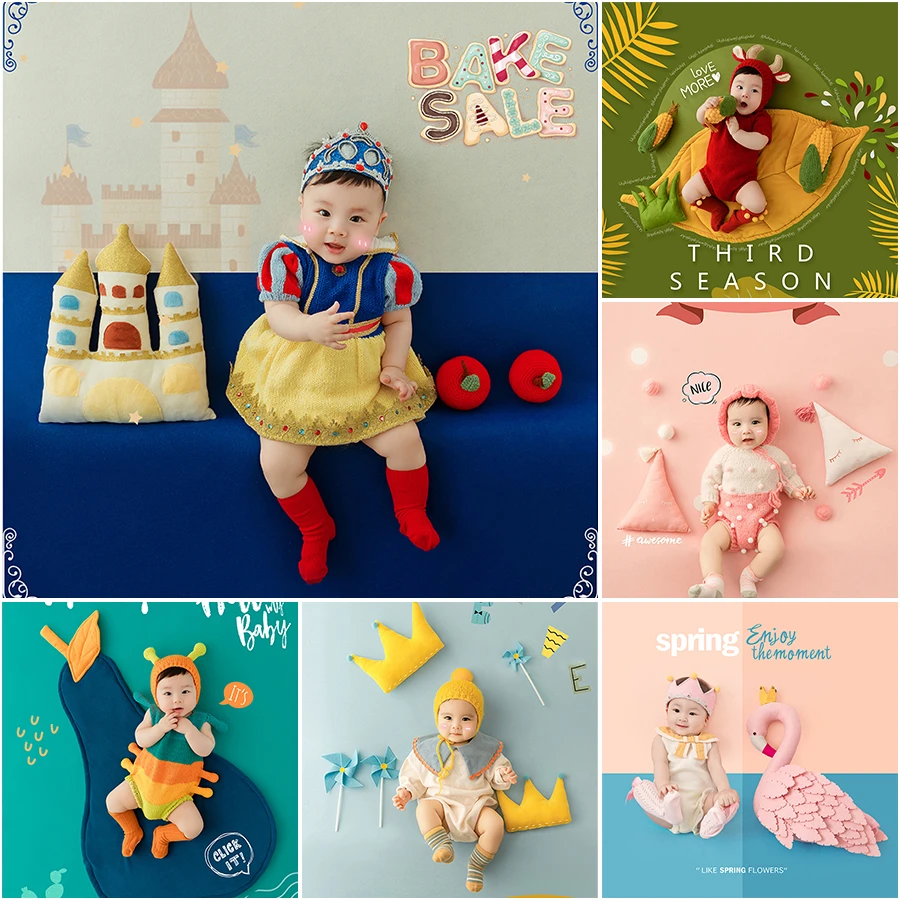 2025新款百天摄影服装道具百日照主题宝宝满月婴儿童拍照衣服出租