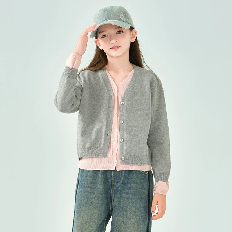 1515女童针织毛衣开衫儿童春秋爆款新款洋气大童拼接撞色时髦外套