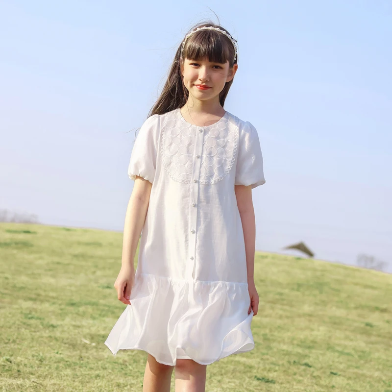 0659女童连衣裙夏装2023新款白色儿童天丝裙子大童公主裙夏季童装