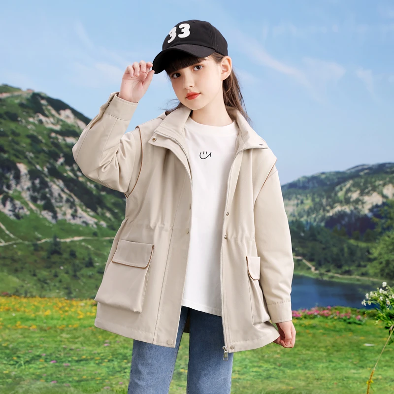 0507女童风衣外套英伦风新款洋气短款大童儿童上衣韩版小女孩童装