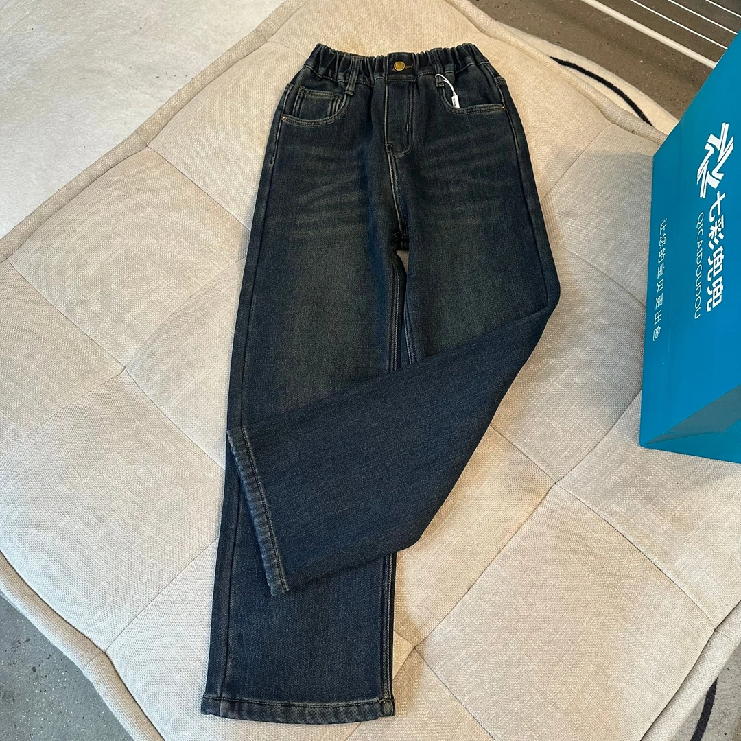 1677女童加绒直筒牛仔裤儿童2024新款冬款爆款中大童阔腿显瘦童装