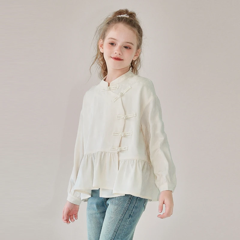 1085女童衬衫儿童长袖春秋女孩洋气大童6-12岁2024新款新中式外穿