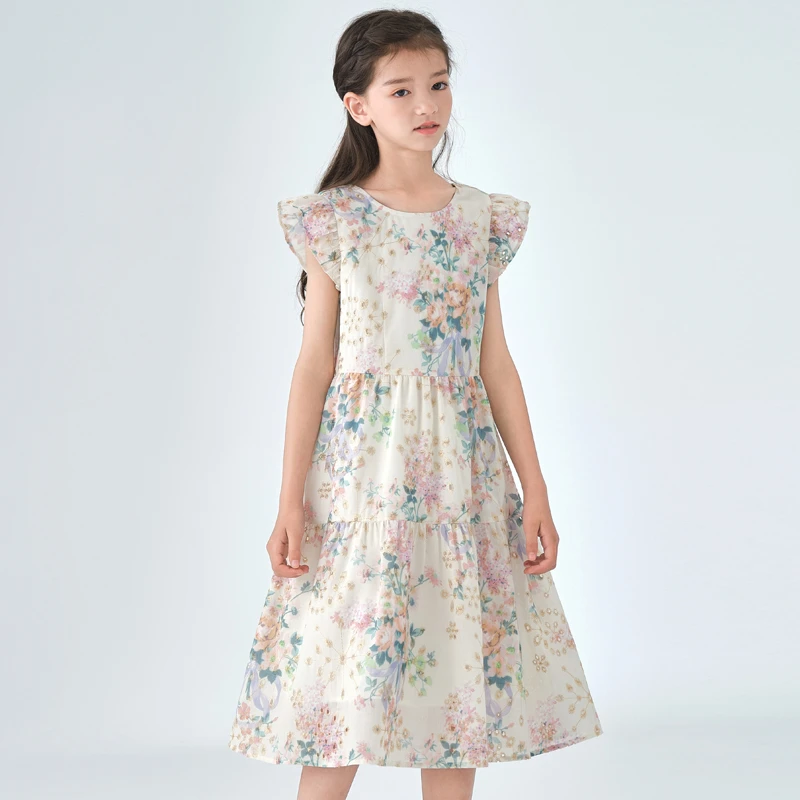 1332女童连衣裙2025新款莫奈花园洋气时髦碎花裙儿童裙中大童夏季