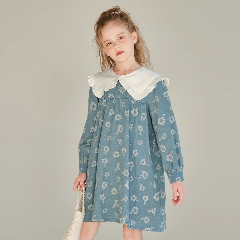 1068女童连衣裙儿童春秋款新款洋气娃娃领公主裙中大童洋气中长裙