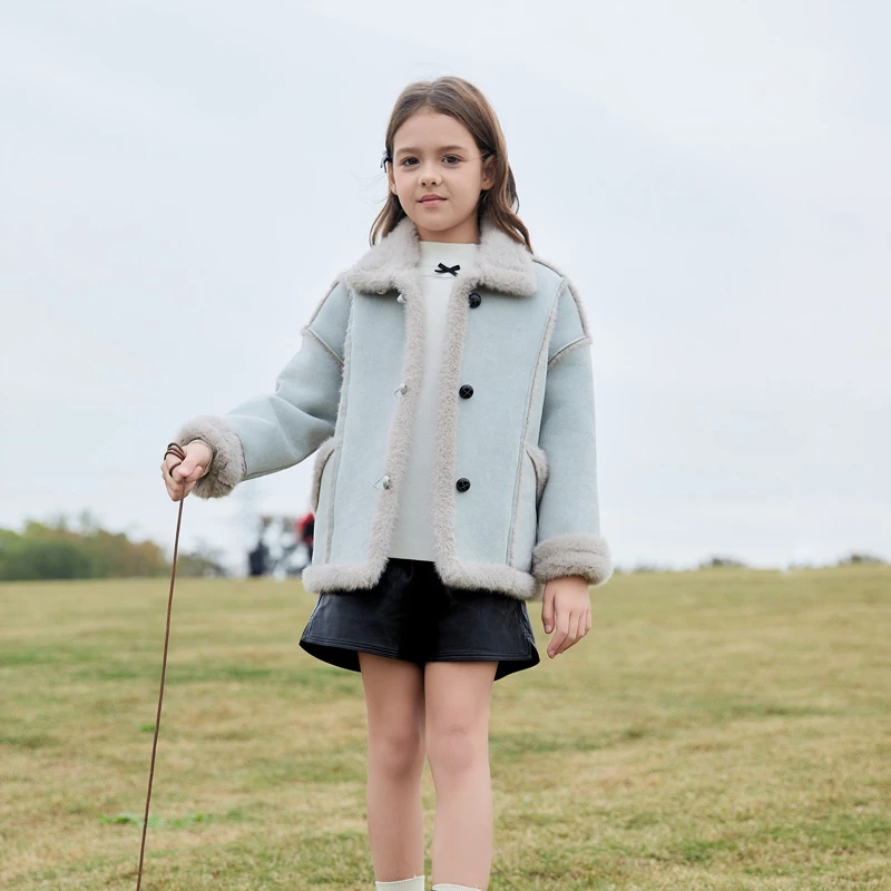 1683女童秋冬款外套儿童加绒加厚中大童女孩皮毛一体洋气时髦童装