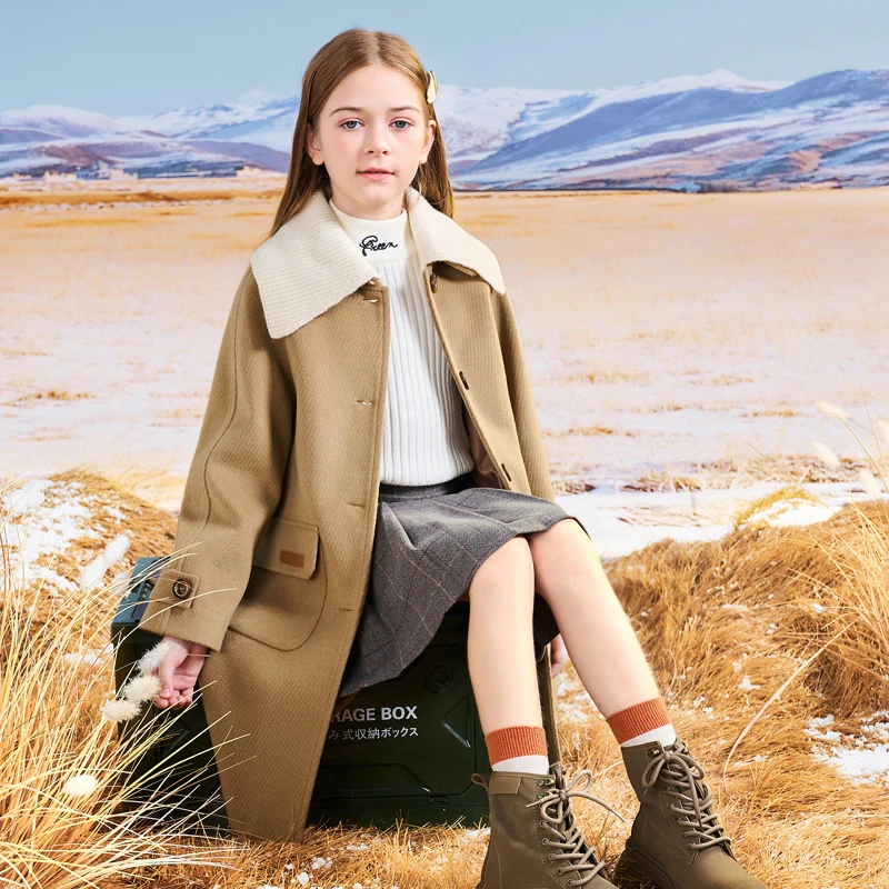 0924女童呢子大衣外套2023新款儿童中大童秋冬季毛呢中长款外套