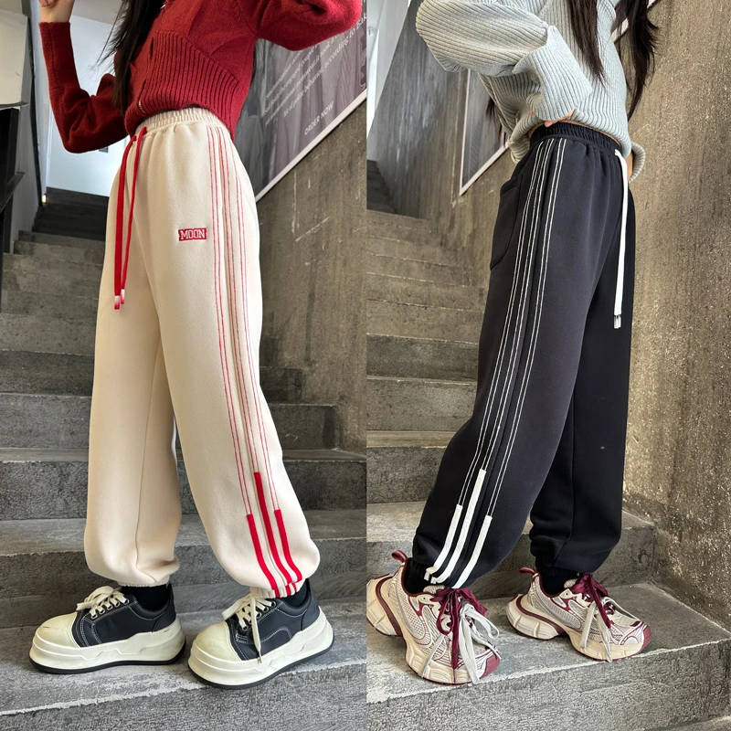 1595女童裤子儿童加绒保暖一体绒冬款爆款新款大童宽松阔腿休闲裤