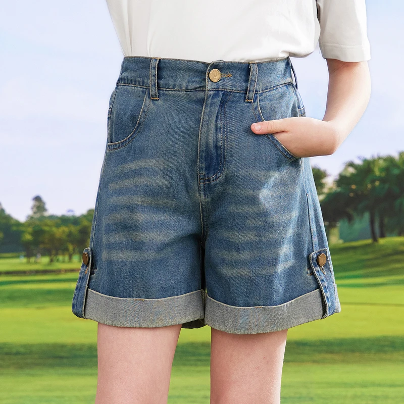 0594女童短裤2025新款夏装儿童翻边高腰a字牛仔短裤女孩休闲裤子