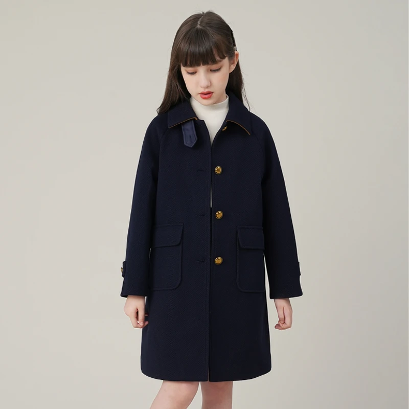 0887女童呢子大衣外套爆款新款儿童中大童秋冬季毛呢中长款外套