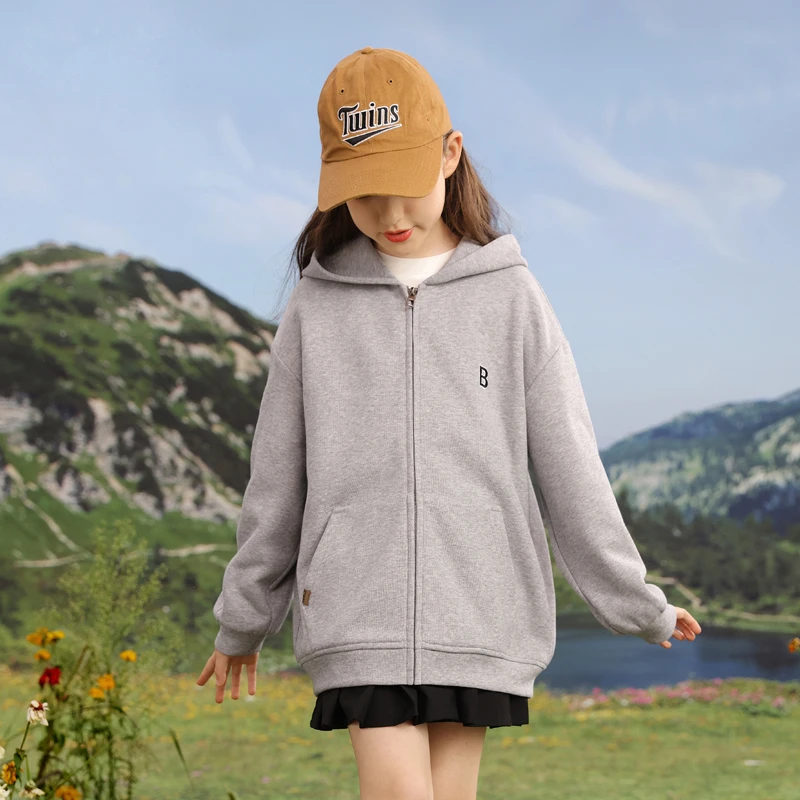 0494女童外套2025新款春装字母连帽卫衣儿童宽松休闲拉链开衫上衣