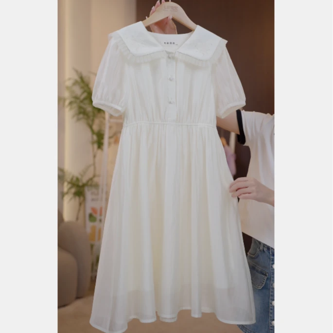 1336【现货】女童气质连衣裙夏季儿童裙子大童公主裙女孩白色长裙