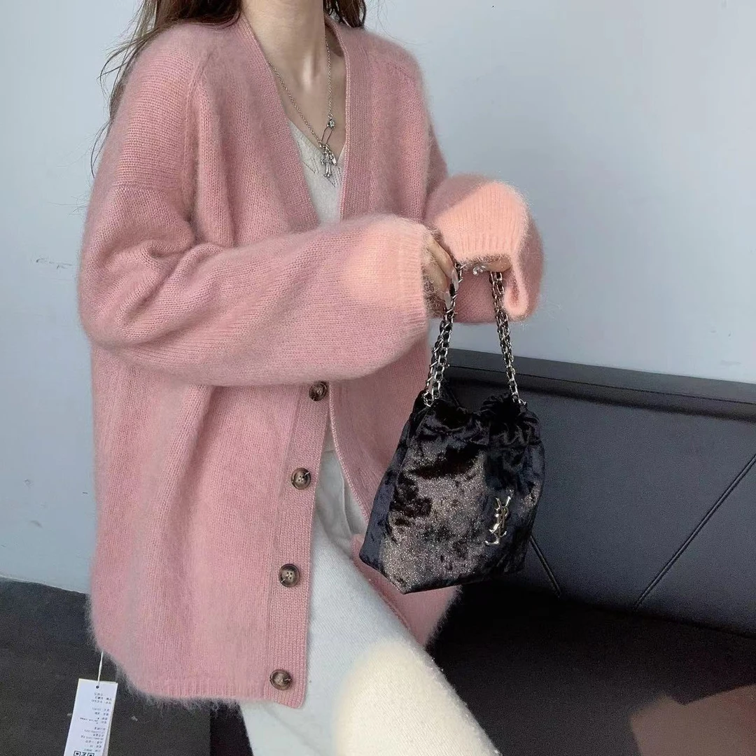 【JIE NA YANG羊绒】231862-拉绒工艺气质名媛风V领针织羊绒开衫