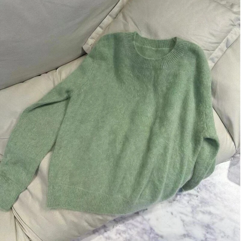 JIE NA YANG轻奢230818拉绒工艺-纯色时尚气质圆领套头羊绒衫