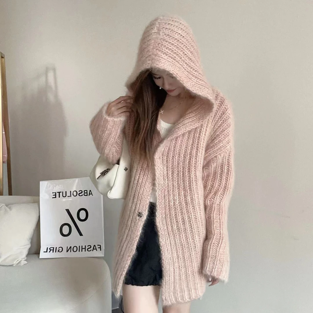 【流光溢彩】拉绒工艺240733-100羊绒时尚重工花纱连帽针织羊绒外套