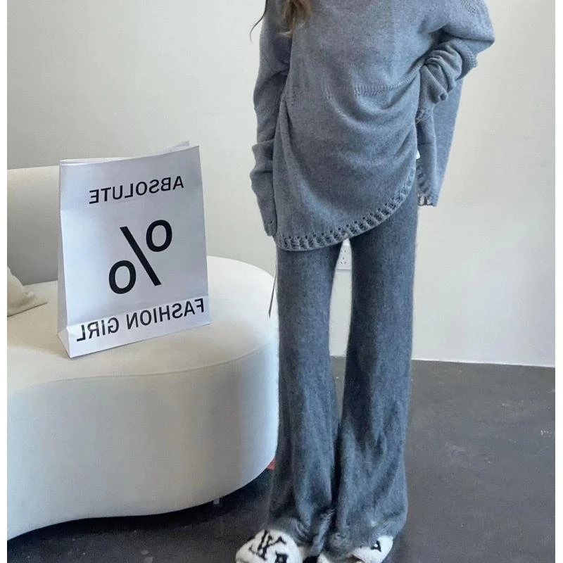 【100山羊绒】拉绒工艺241288-100羊绒时尚百搭下摆破洞针织羊绒裤