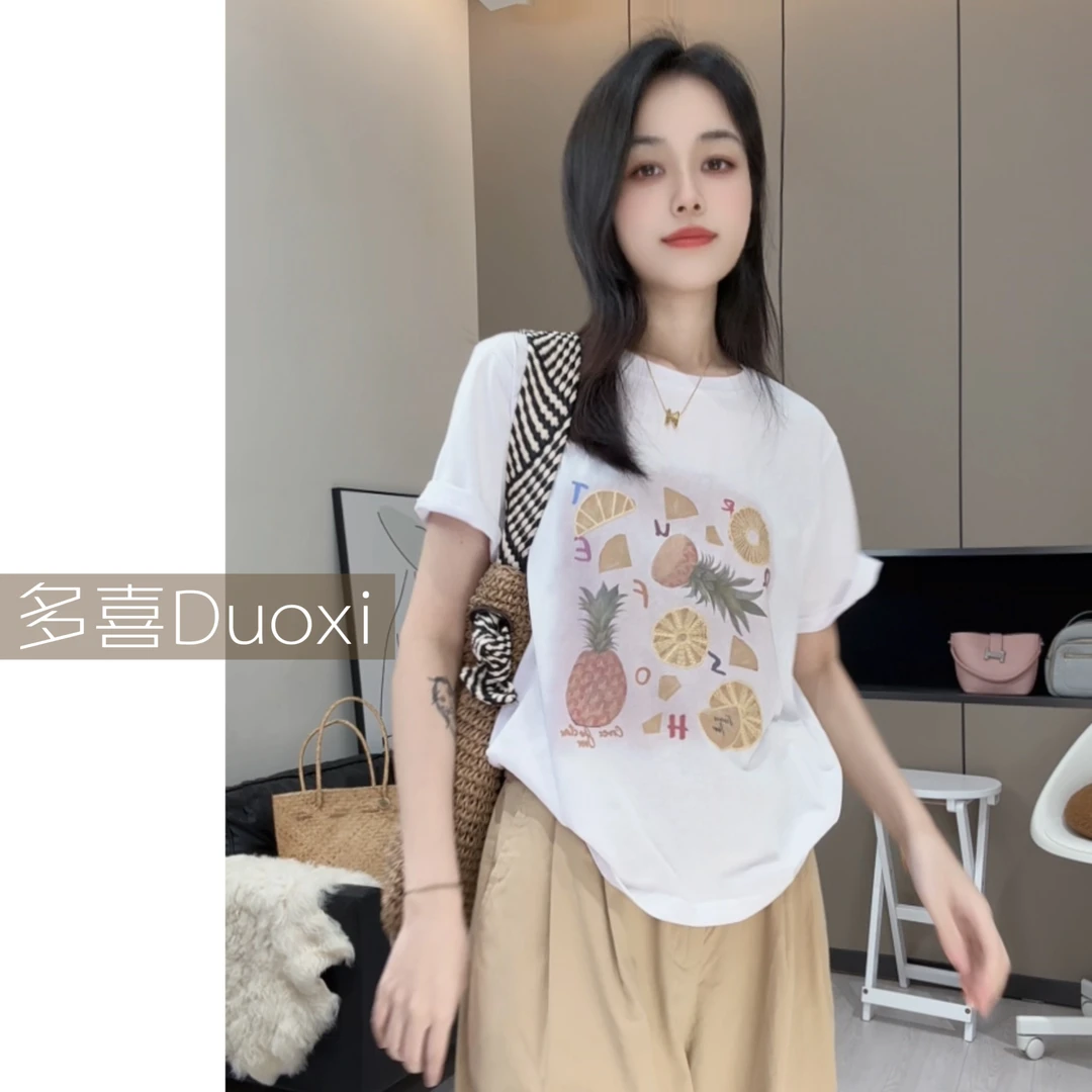【Duoxi】"菠萝派"G006# 雪花棉夏季新款洋气时尚百搭设计款上衣