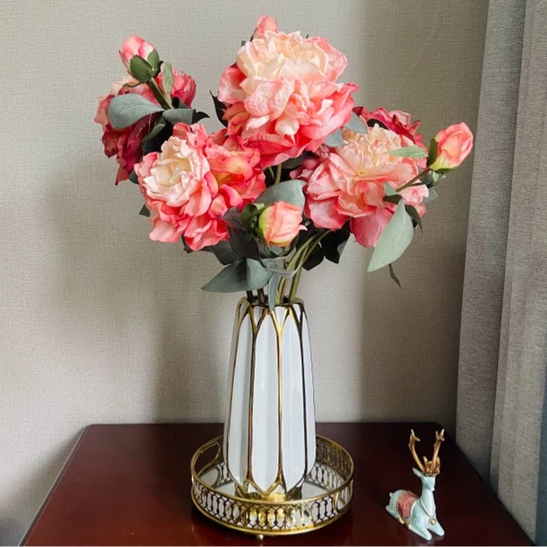 高端仿真花纯手工油画质感烤边牡丹花仿真绿植花卉