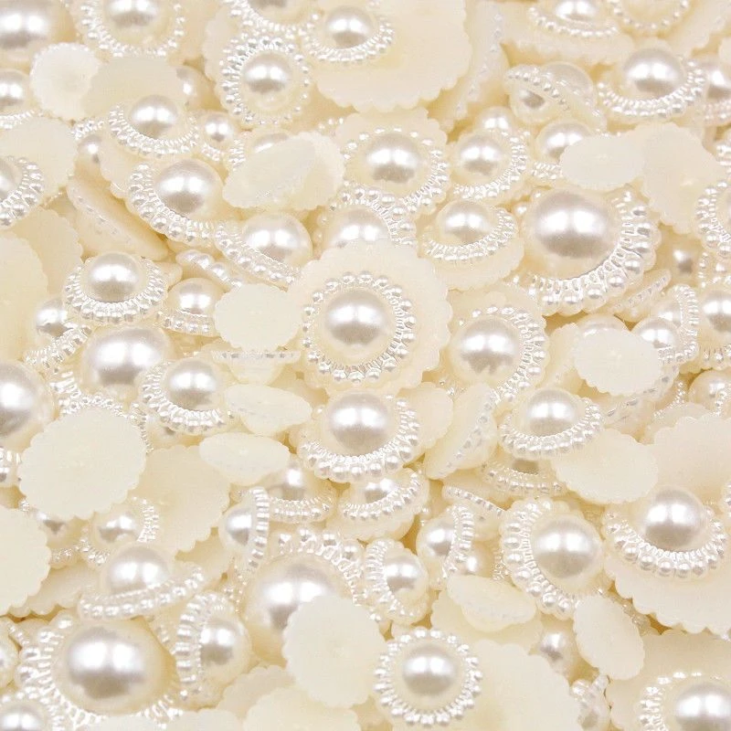 9-18mm半面AB珍珠塑料梅花花片diy手工蝴蝶结装饰米白色仿珍珠
