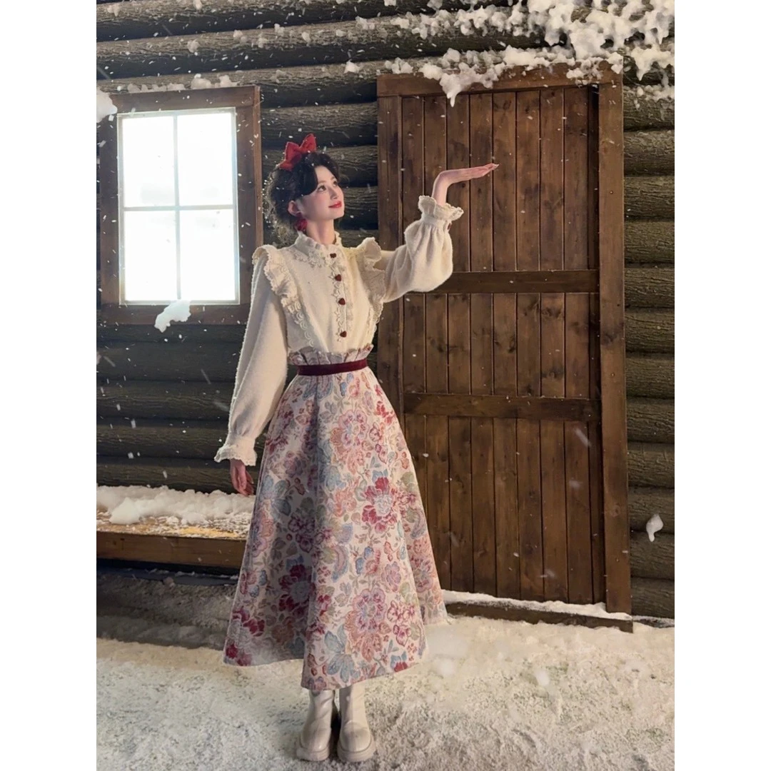 法式复古温柔荷叶边长袖衬衫女秋冬2024新款高级感重工设计感衬衣