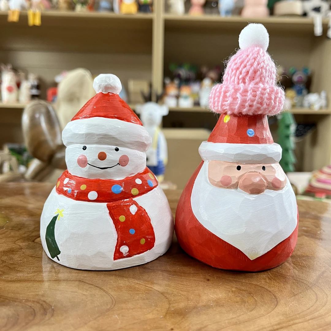 圣诞雪人节日手工木雕摆件圣诞老人