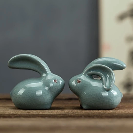 茶宠哥窑可爱小兔茶宠摆件陶瓷开片可养手工创意功夫茶具配件09