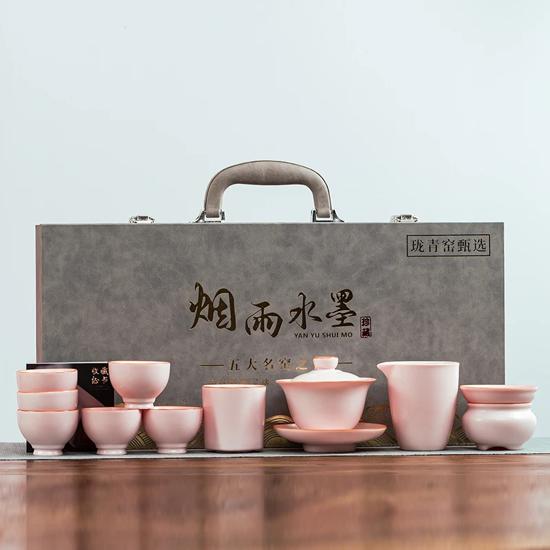 11头玉脂汝瓷茶具组陶瓷功夫茶具套装汝窑盖碗茶杯整套礼盒装158