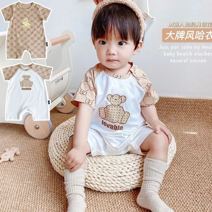 夏季薄款婴幼哈衣婴儿小孩幼儿短袖爬服可爱连体衣洋气潮印花