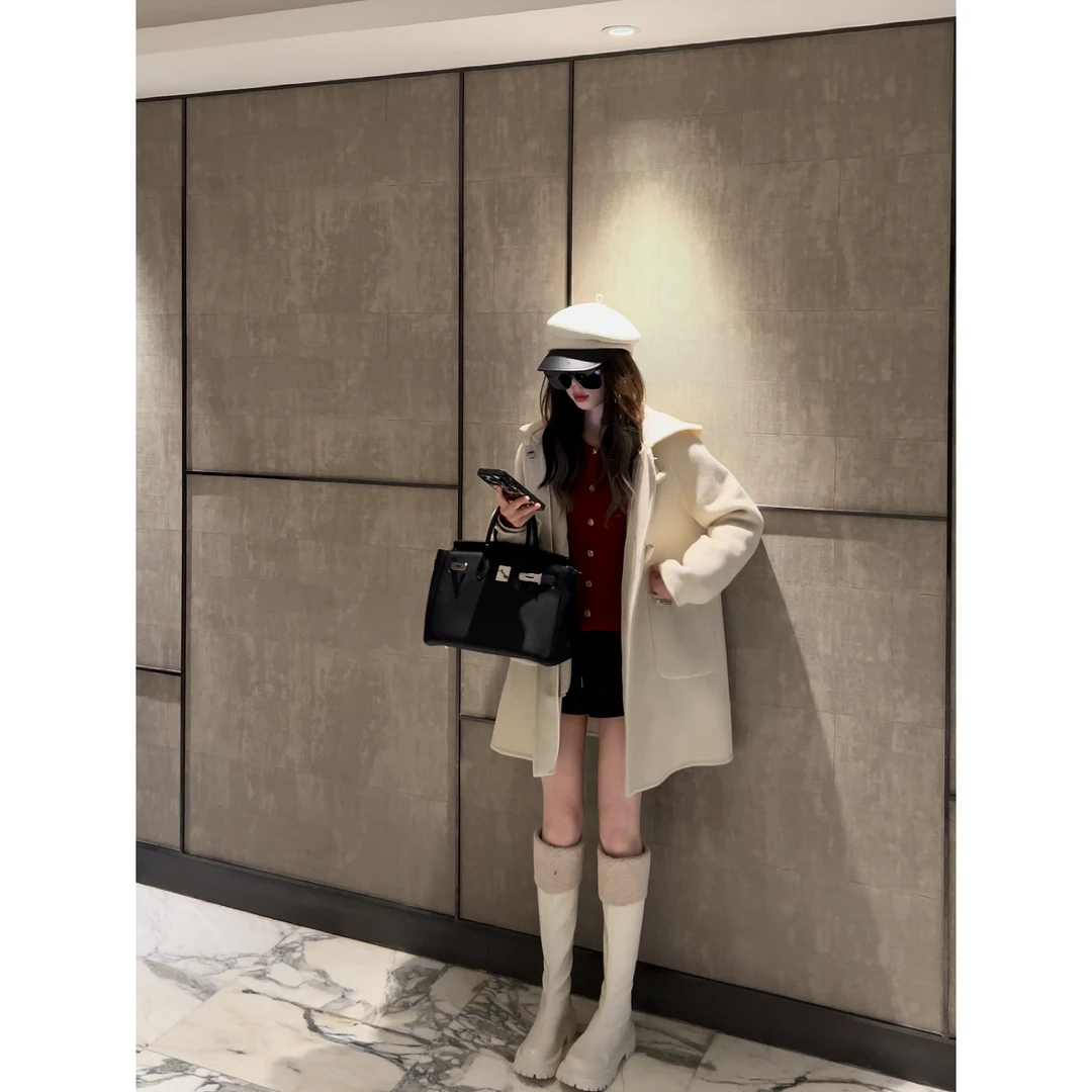 【繁花】可拆卸羽绒服内胆羊毛大衣2024冬新款气质显瘦百搭毛呢外套