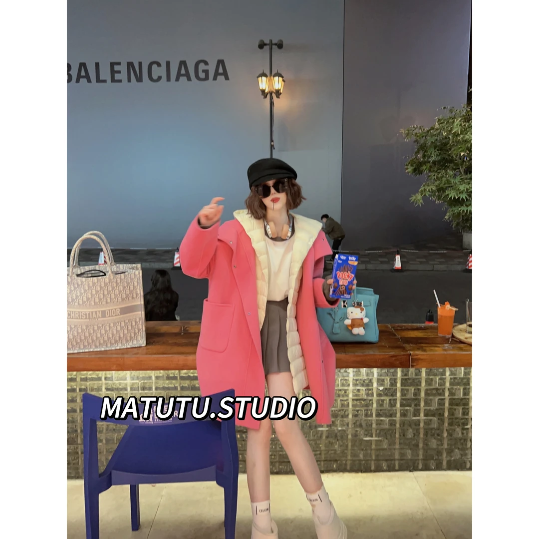 【乌梅子酱】双面羊毛大衣女2025新款早春中长款连帽毛呢大衣外套女