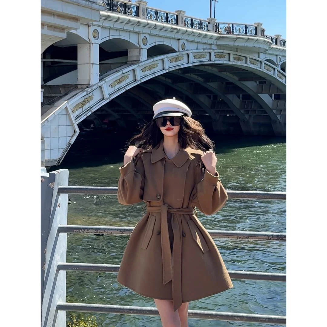 【幂幂私服】2024今年流行的时尚气质显瘦双面羊毛大衣女毛呢外套女