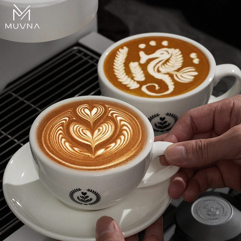 MUVNA慕威纳意式咖啡杯加厚拿铁杯简约压纹拉花杯碟套装220/280ml