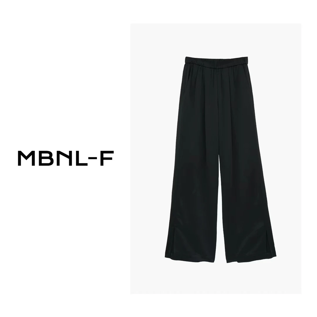MBNL-F设计师款舒适纯色休闲垂时尚感小开叉长裤XM-9056