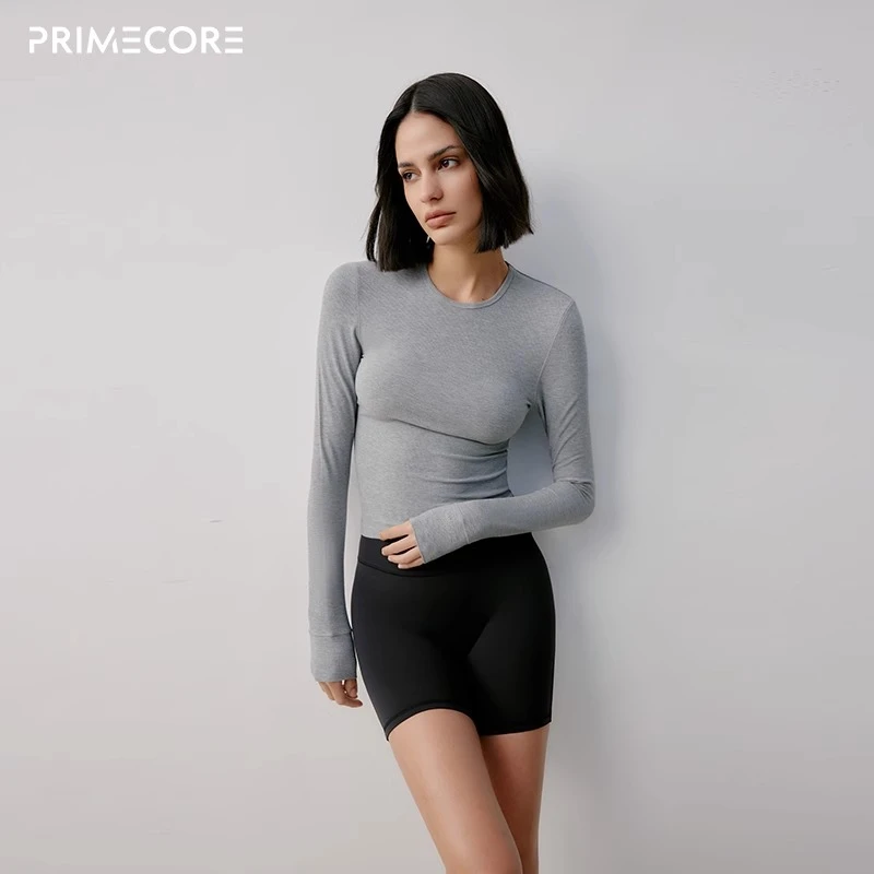 PRIMECORE长袖上衣女2024新款春秋单穿T恤打底衫修身早秋白色内搭