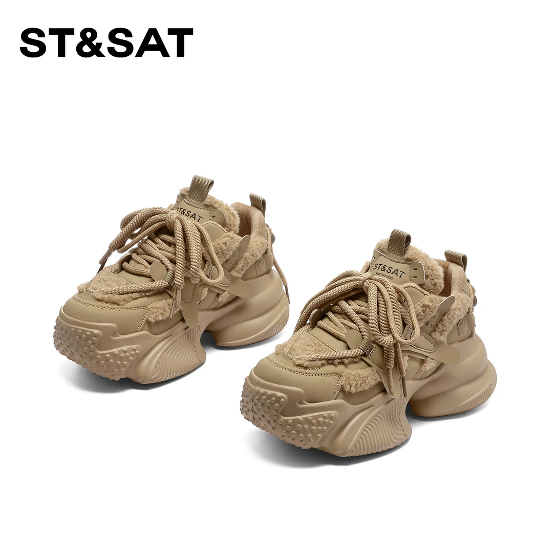St&Sat/星期六增高厚底系带老爹鞋2025新款时尚百搭休闲鞋女加绒