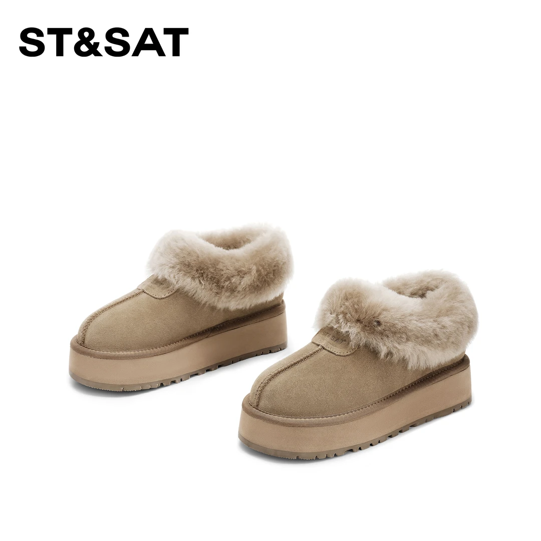 St&Sat/星期六百搭加绒保暖雪地靴2025新款时尚厚底毛毛鞋女小众