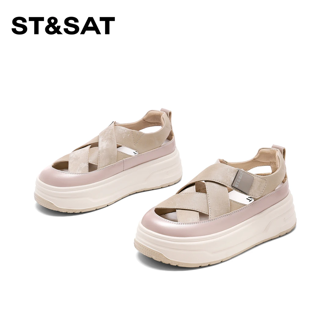 St&Sat/星期六百搭透气镂空休闲鞋2025新款时尚厚底单鞋女士夏季