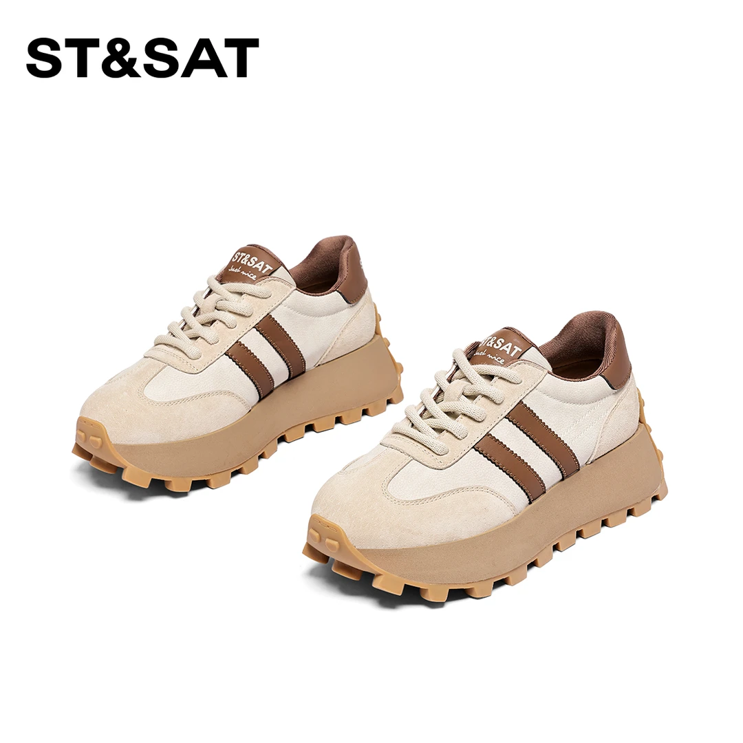 【杏花秋雨】星期六休闲鞋女2024春季新款学院风龙年穿搭拼色平底鞋